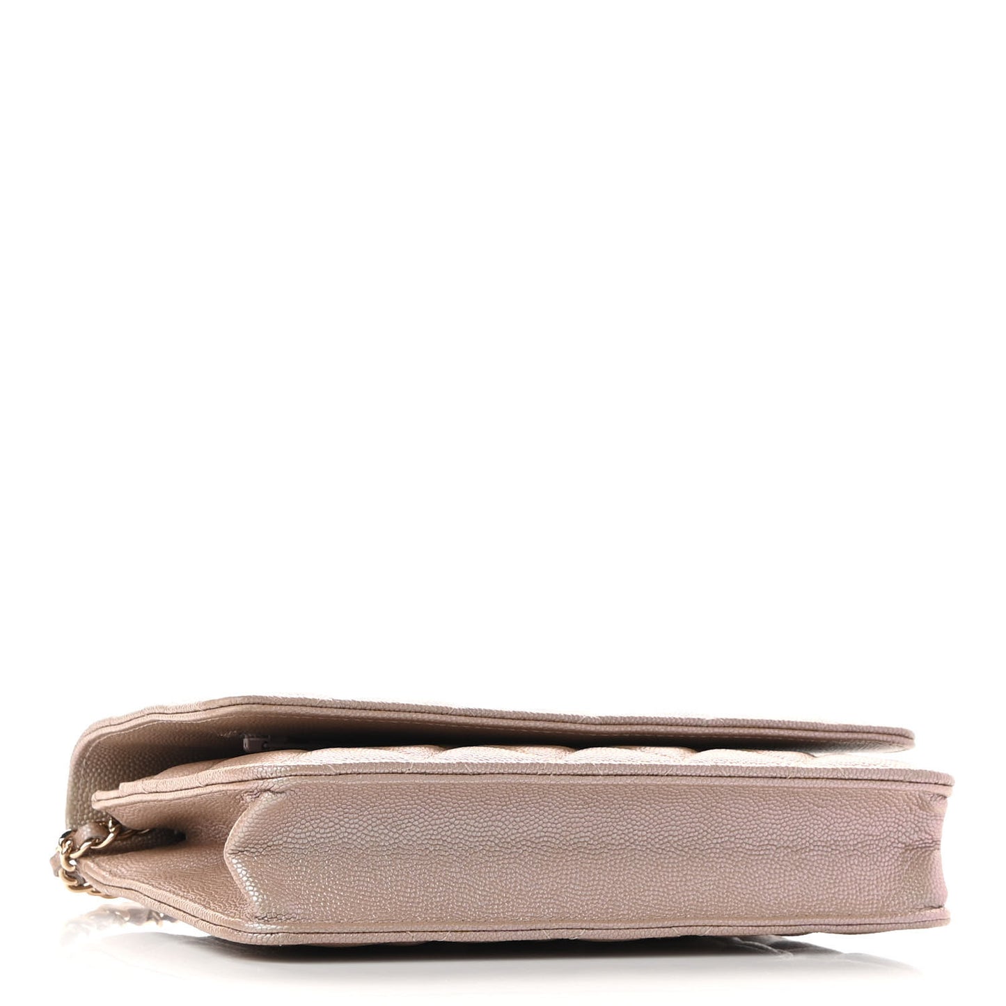 Iridescent Caviar Quilted Wallet On Chain WOC Beige