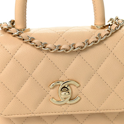Chanel Caviar Quilted Coco Handle Clutch With Chain Beige 8 of 10