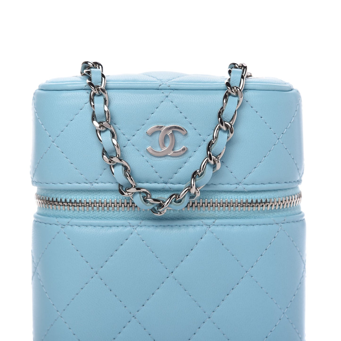 Lambskin Quilted Phone Holder With Chain Neon Blue