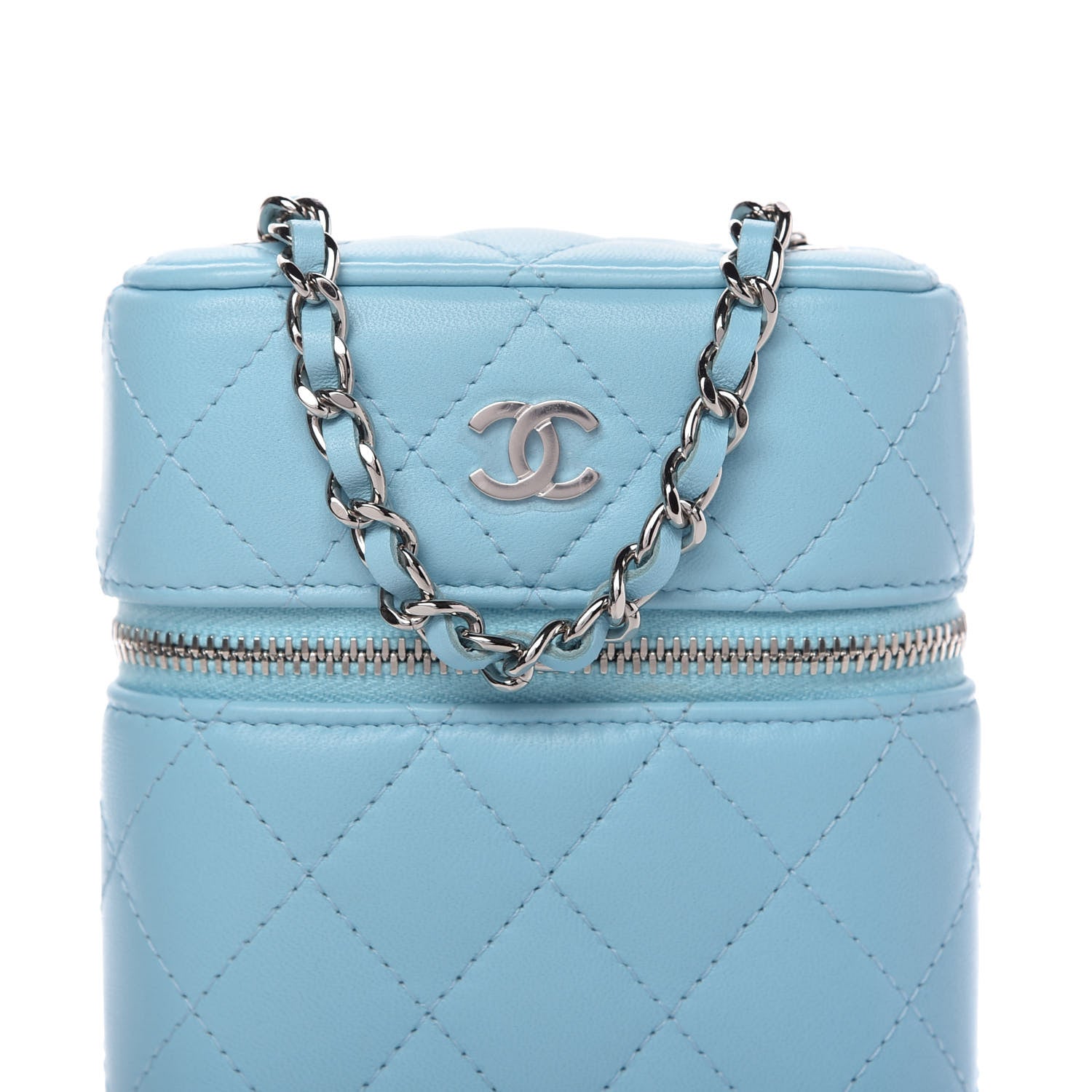 Chanel Lambskin Quilted Phone Holder With Chain Neon Blue 10 of 11
