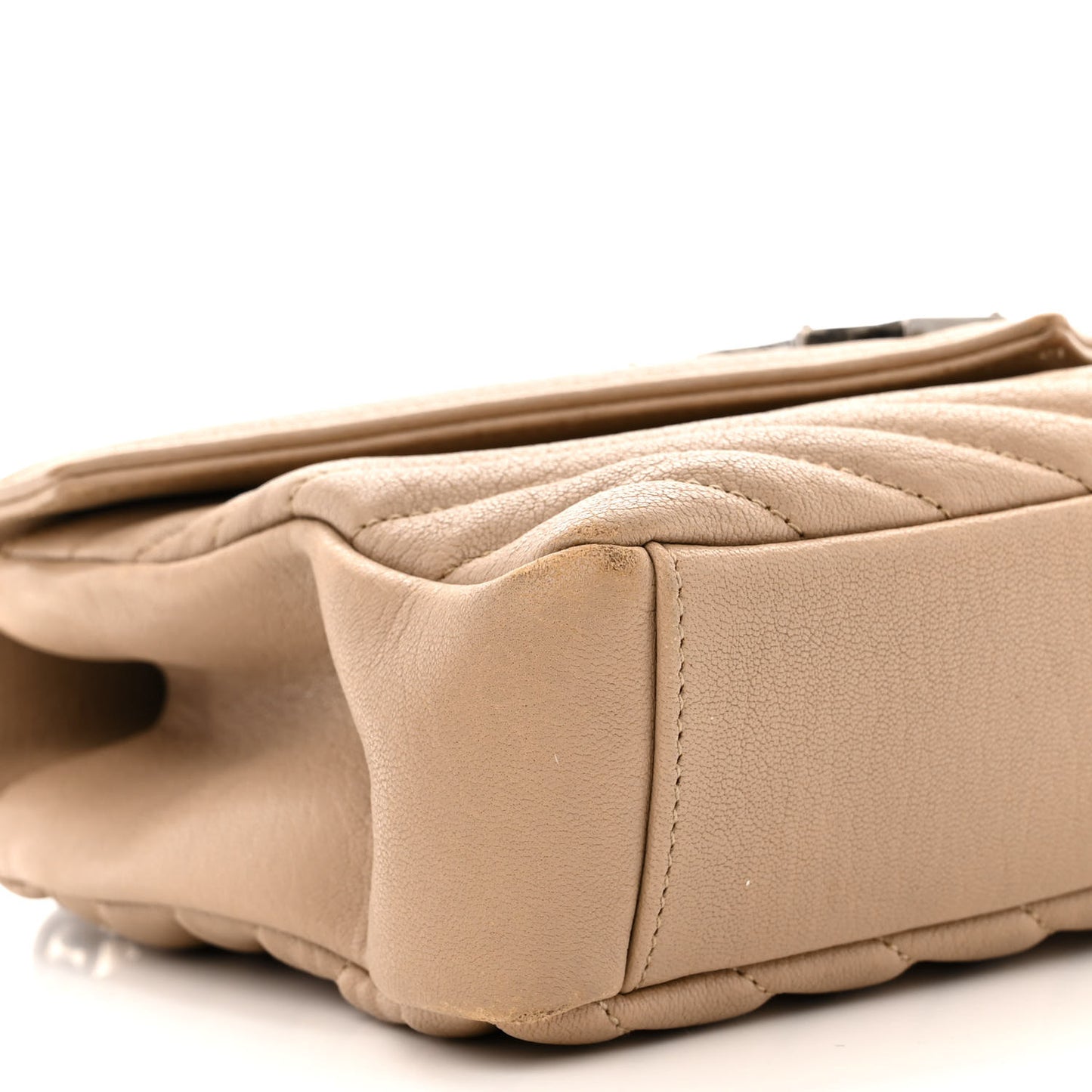 Sheepskin Matelasse Chevron Monogram Medium College Bag Dark Beige