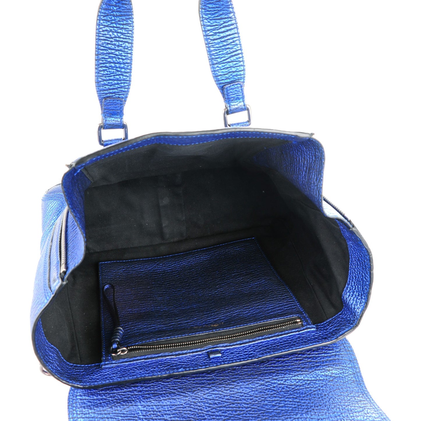 3.1 Metallic Textured Calfskin Medium Pashli Satchel Electric Blue