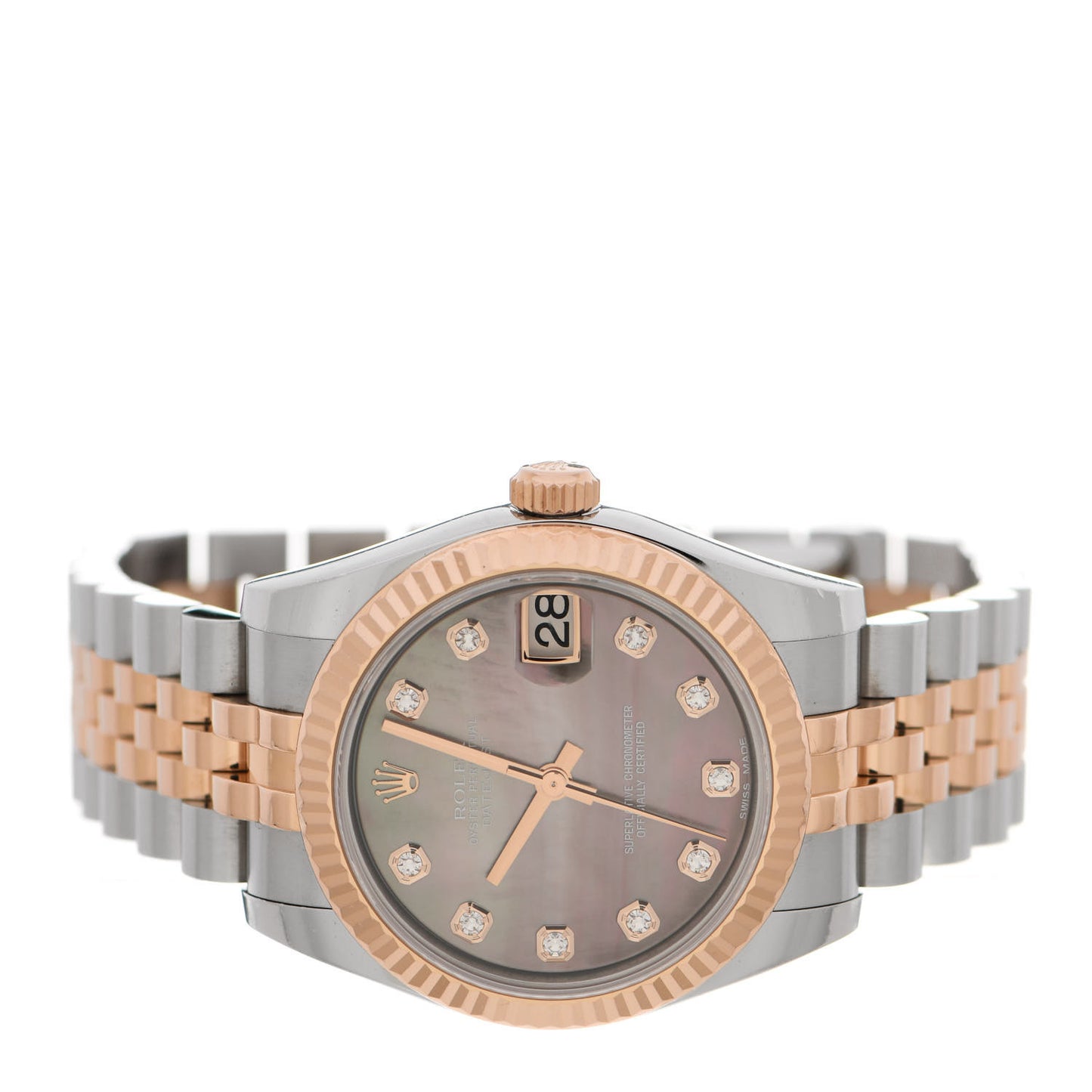 Stainless Steel 18K Everose Gold Diamond Black Mother of Pearl 31mm Oyster Perpetual Datejust Watch 178271