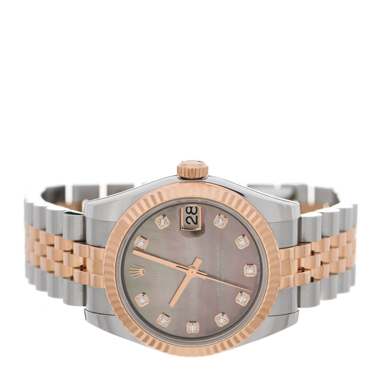 Rolex Stainless Steel 18K Everose Gold Diamond Black Mother of Pearl 31mm Oyster Perpetual Datejust Watch 178271 2 of 5
