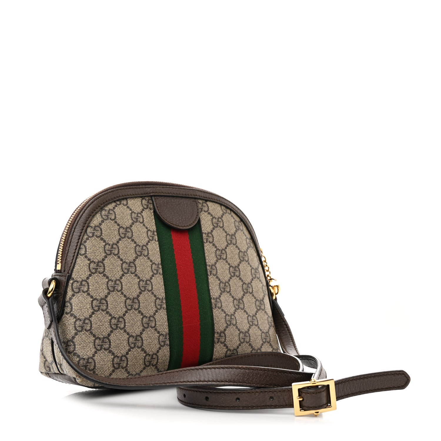 Gucci GG Supreme Monogram Textured Dollar Calfskin Web Small Ophidia Dome Shoulder Bag Beige Ebony New Acero 3 of 14