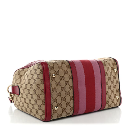 Gucci Monogram Cellarius Calfskin Vintage Web Medium Boston Beige Ebony Soft Burgundy Peonia Flower 4 of 10