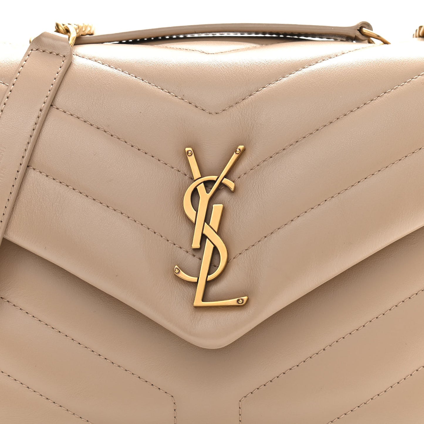 Calfskin Y Quilted Monogram Small Loulou Chain Satchel Dark Beige
