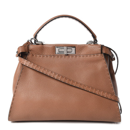 Fendi Cuoio Romano Selleria Bi-Color Medium Peekaboo Iconic Satchel Mou Deserto 1 of 15