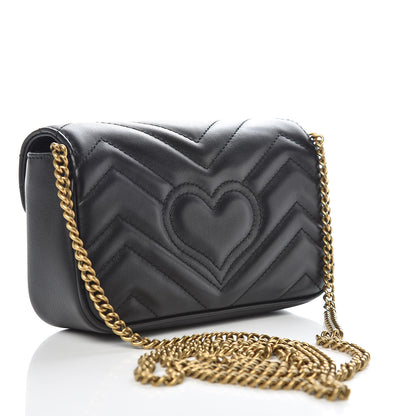 Gucci Calfskin Matelasse Super Mini GG Marmont Shoulder Bag Black 3 of 10