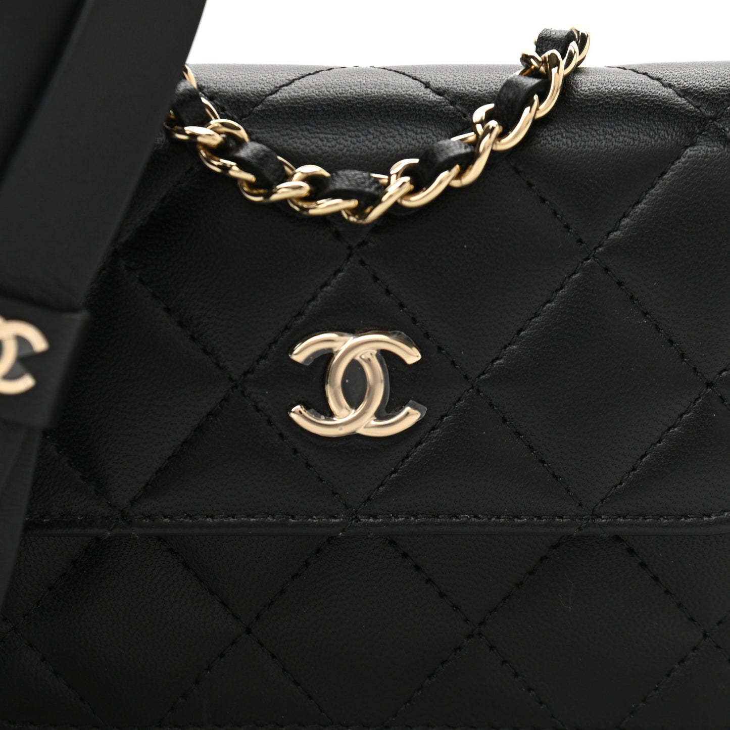 Lambskin Quilted Mini Coco Bow Clutch With Chain Black