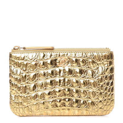 Chanel Metallic Calfskin Crocodile Embossed Cocodile Cosmetic Case Gold 1 of 16