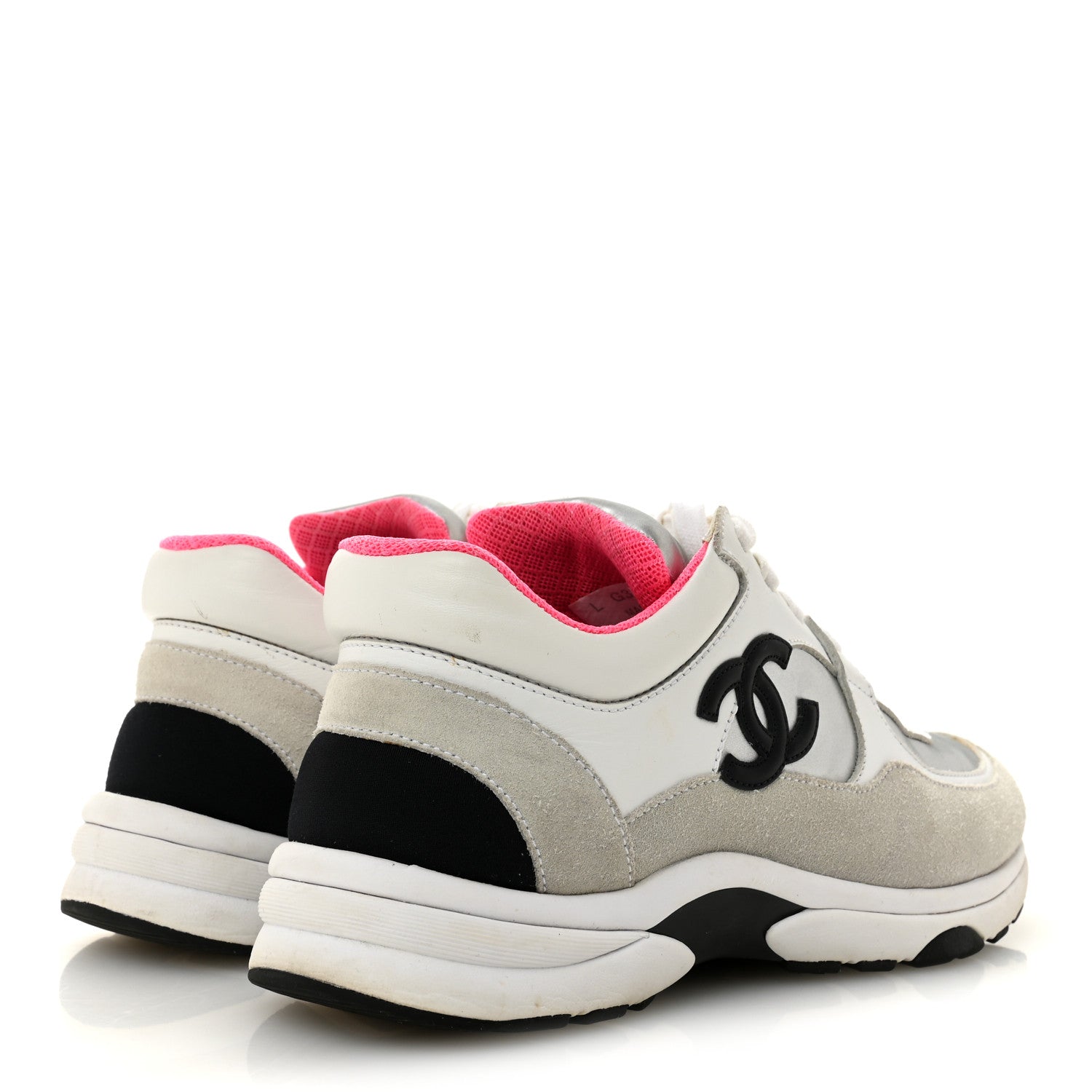 Chanel Calfskin Fabric Sneakers 36 White Silver Fluo Pink 5 of 14