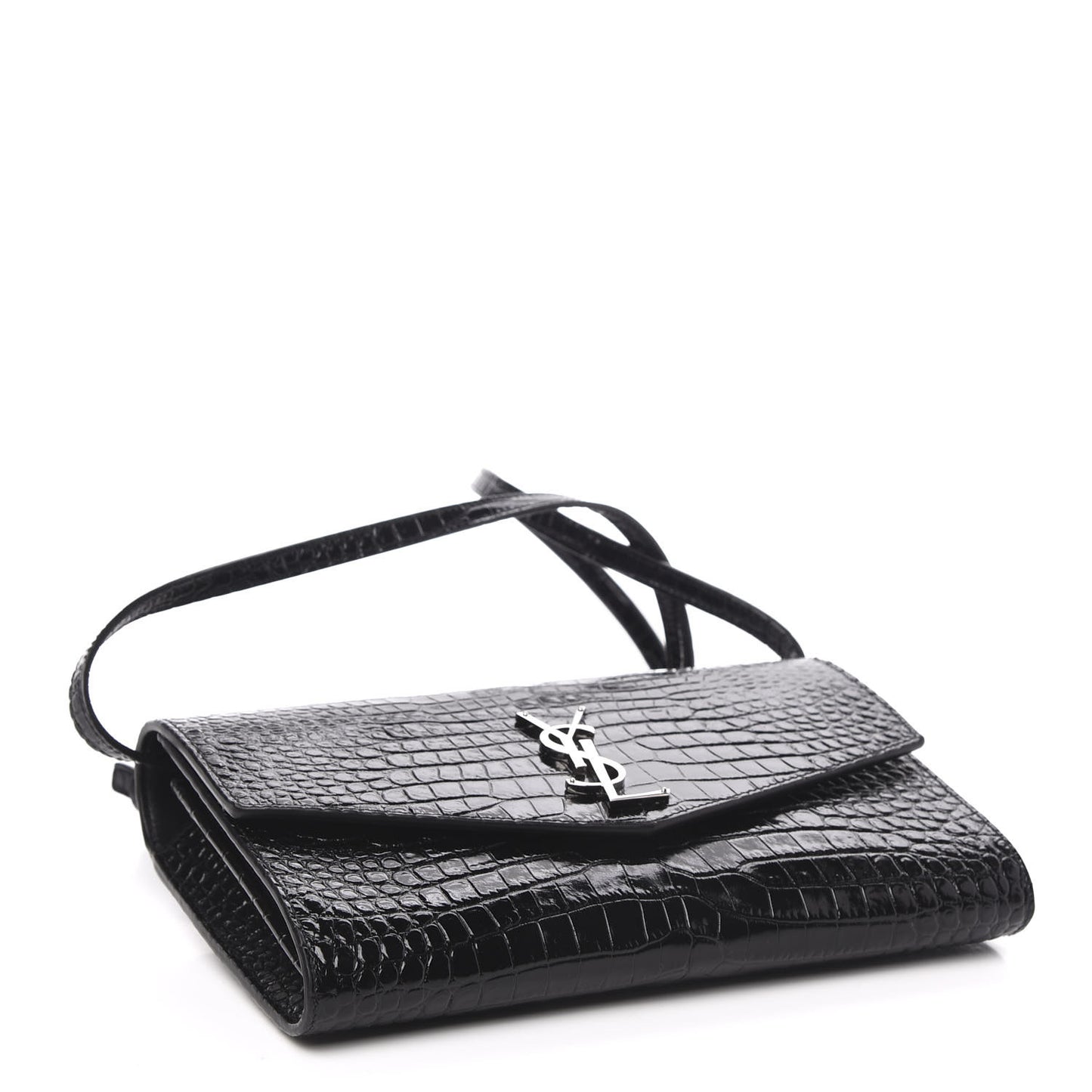 Calfskin Crocodile Embossed Monogram Uptown Crossbody Black