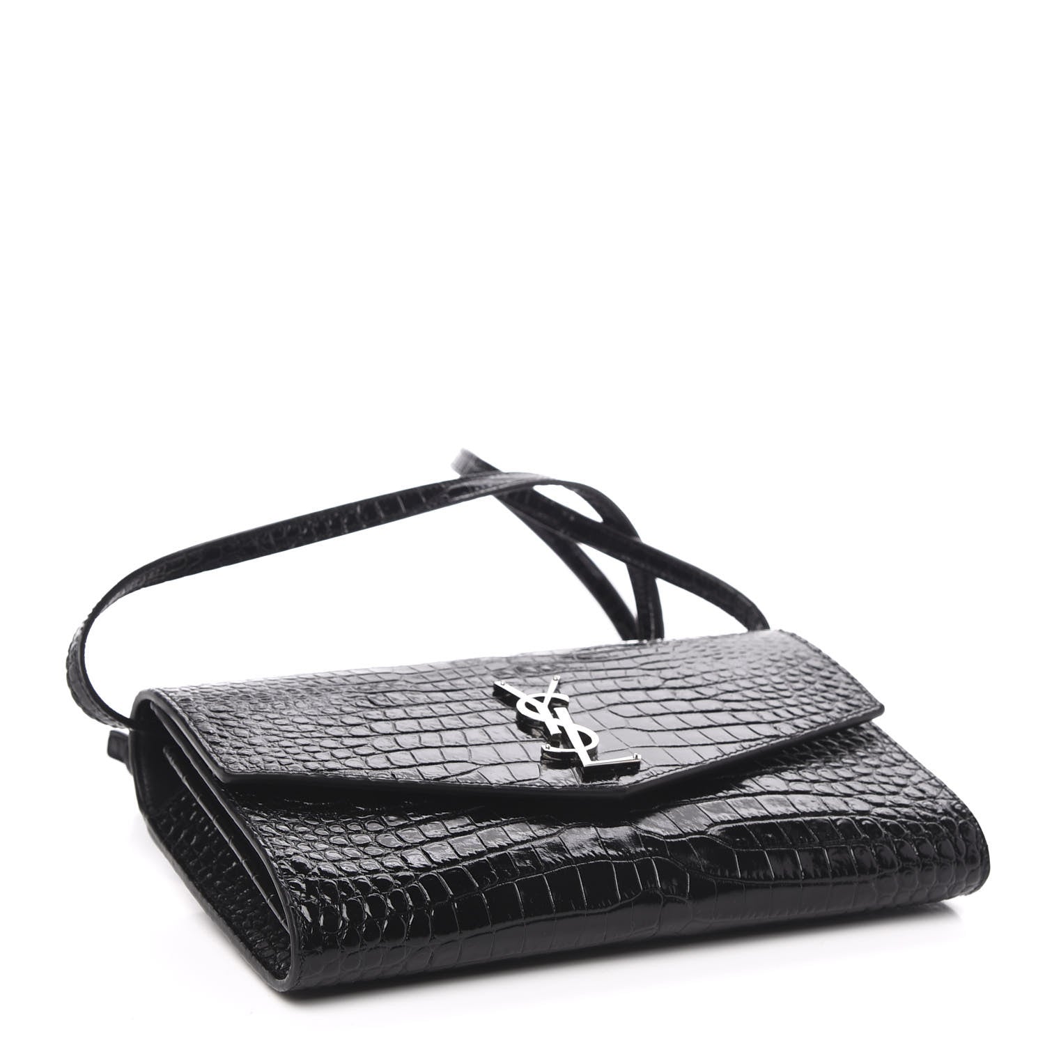 Saint Laurent Calfskin Crocodile Embossed Monogram Uptown Crossbody Black 4 of 10