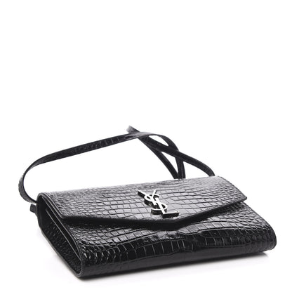 Saint Laurent Calfskin Crocodile Embossed Monogram Uptown Crossbody Black 4 of 10