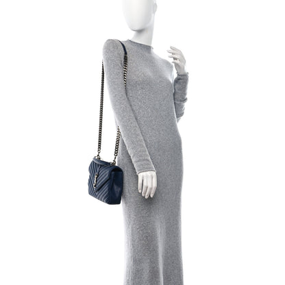 Saint Laurent Sheepskin Matelasse Chevron Monogram Medium College Bag Blue Charron 2 of 12