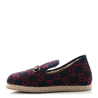 Gucci Covered Wool GG Monogram Mens Fria Horsebit Loafers 8 Blue Red Butterscotch 1 of 12