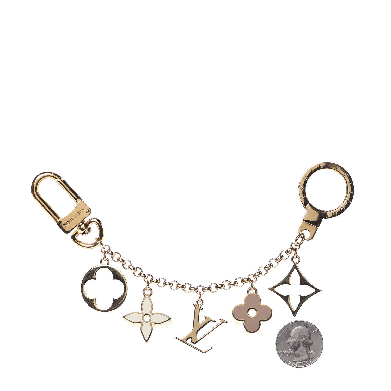 Louis Vuitton Brass Enamel Fleur De Monogram Bag Charm Chain Gold 2 of 2