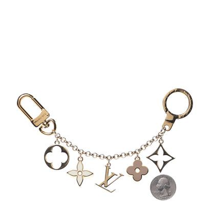 Louis Vuitton Brass Enamel Fleur De Monogram Bag Charm Chain Gold 2 of 2