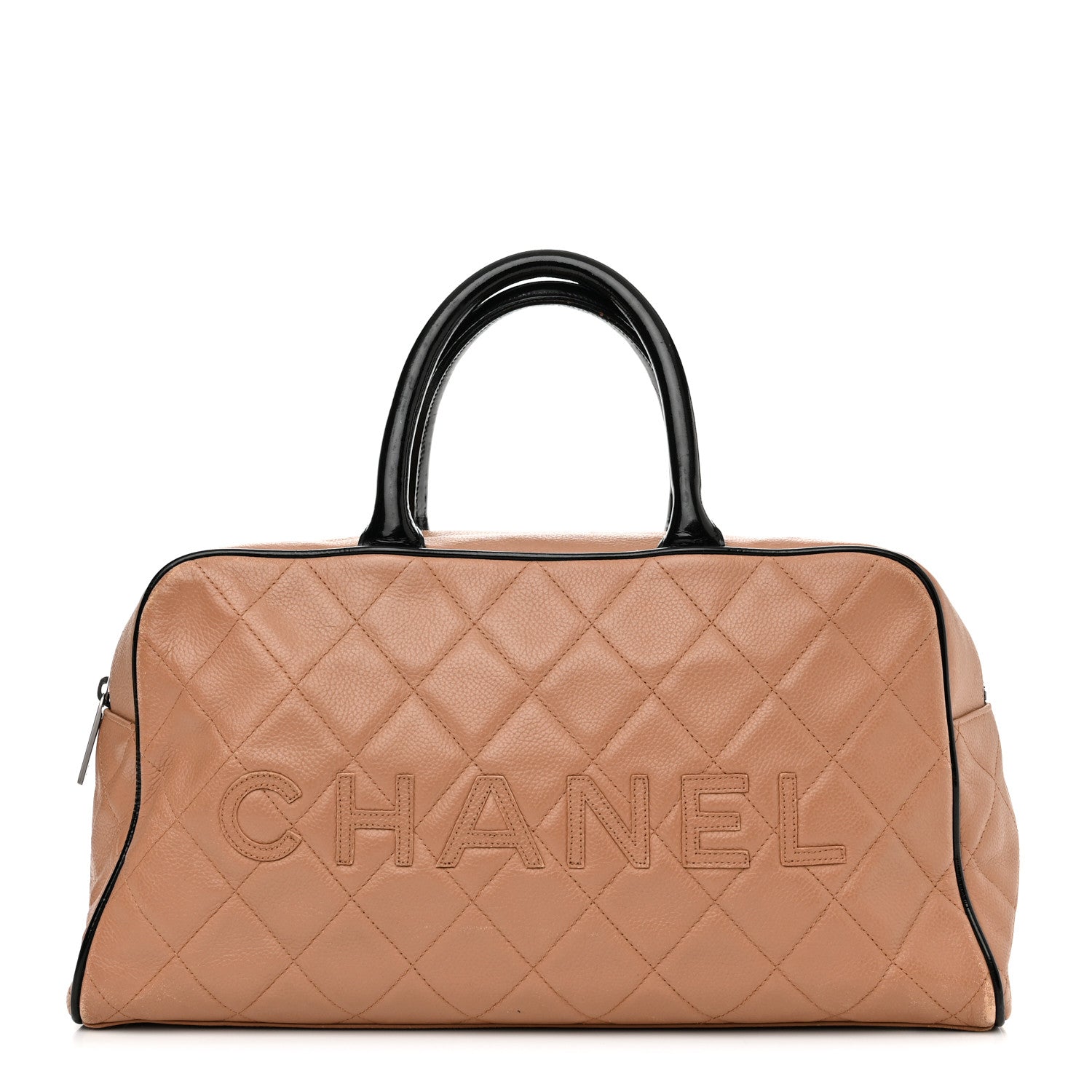 Chanel Calfskin Quilted Large Bowler Beige Black 1 of 17