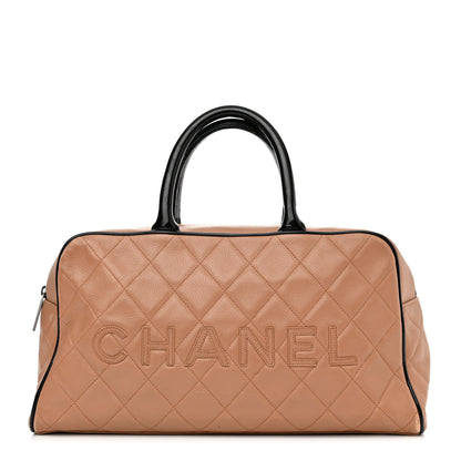 Chanel Calfskin Quilted Large Bowler Beige Black 1 of 17