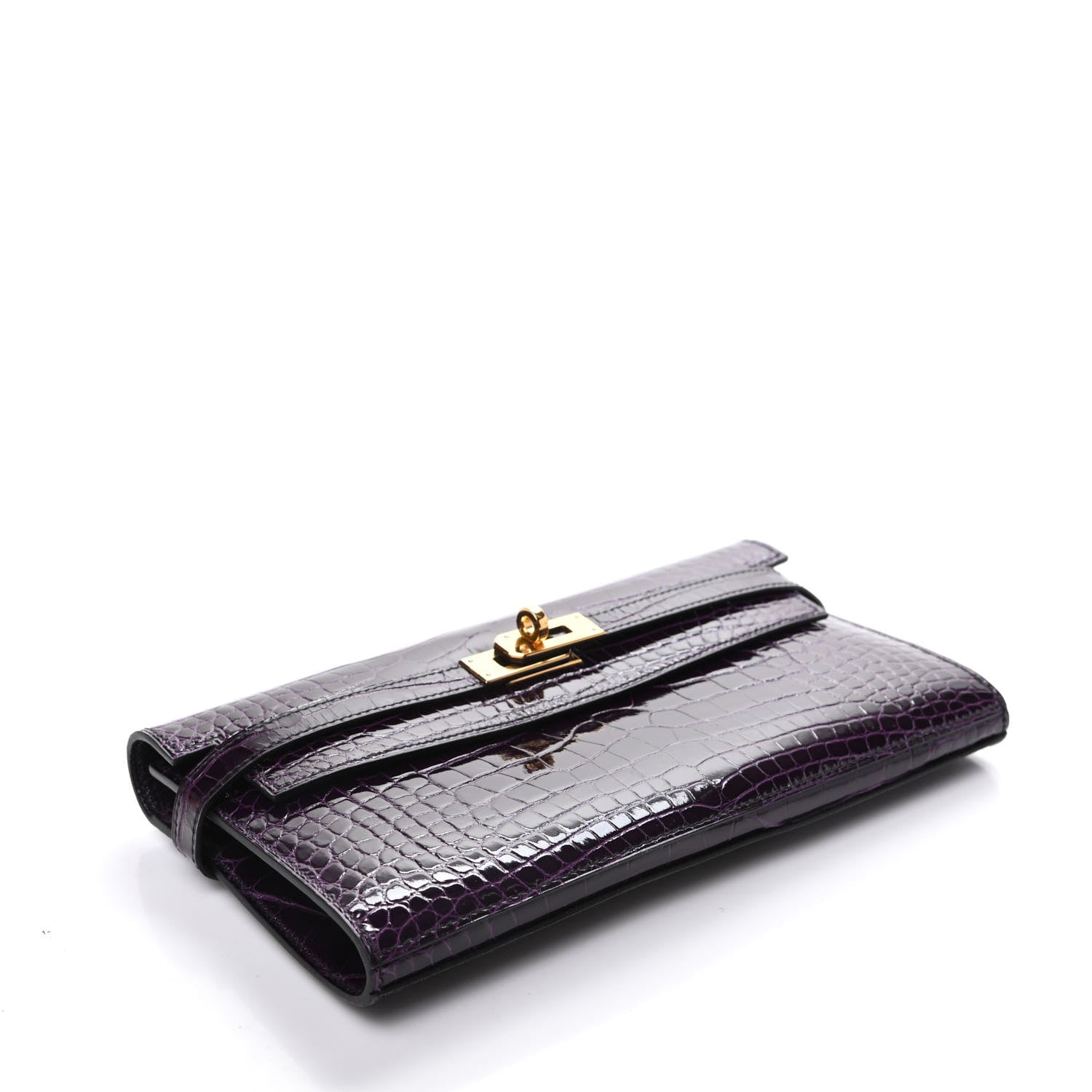 Hermes Shiny Alligator Kelly Longue Wallet Aubergine 4 of 10