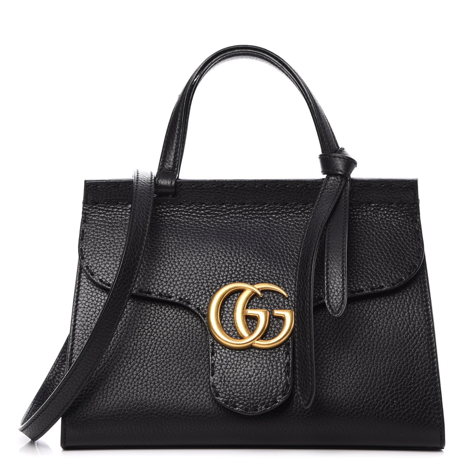 Gucci Calfskin Mini GG Marmont Top Handle Bag Black 1 of 7