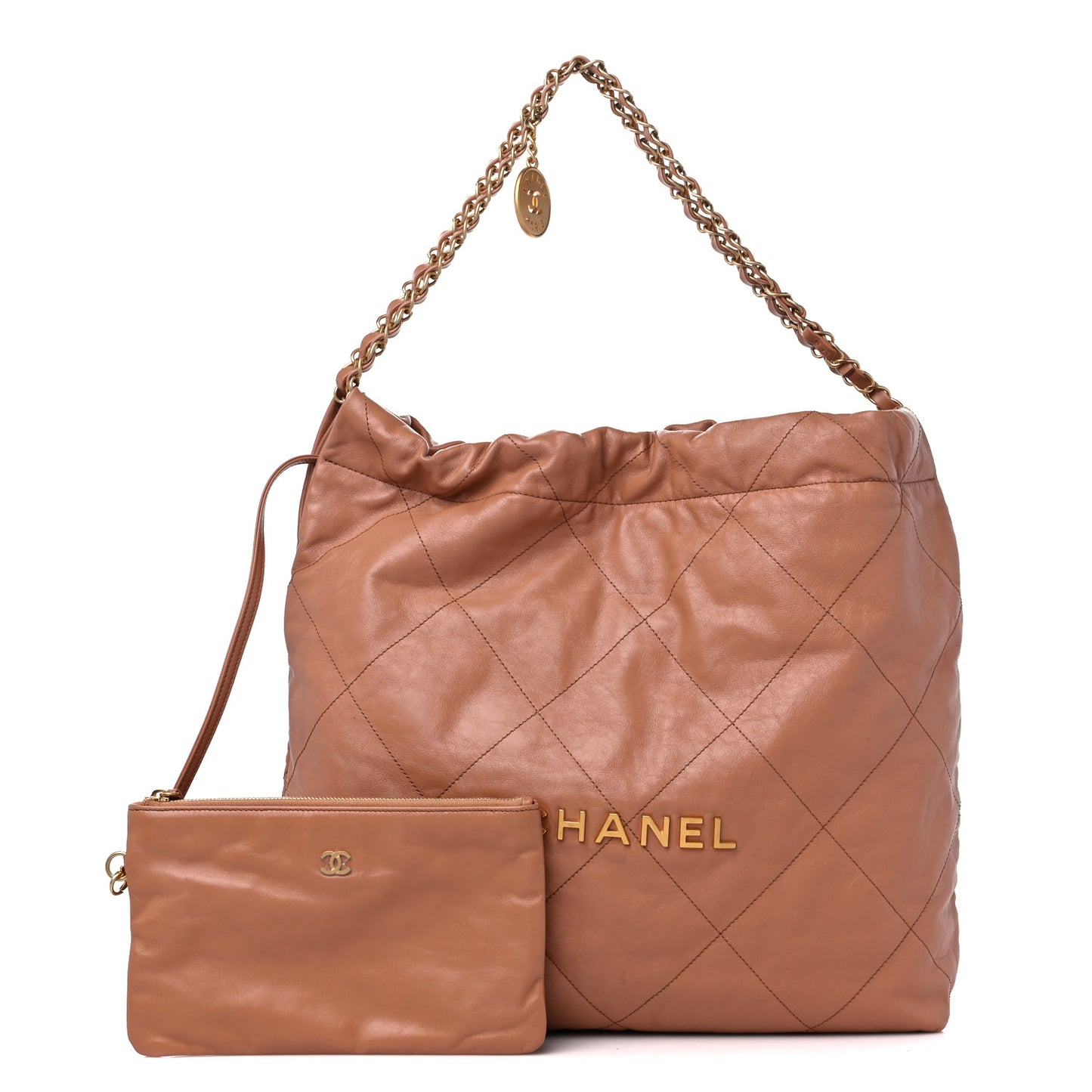 Shiny Calfskin Quilted Chanel 22 Camel
