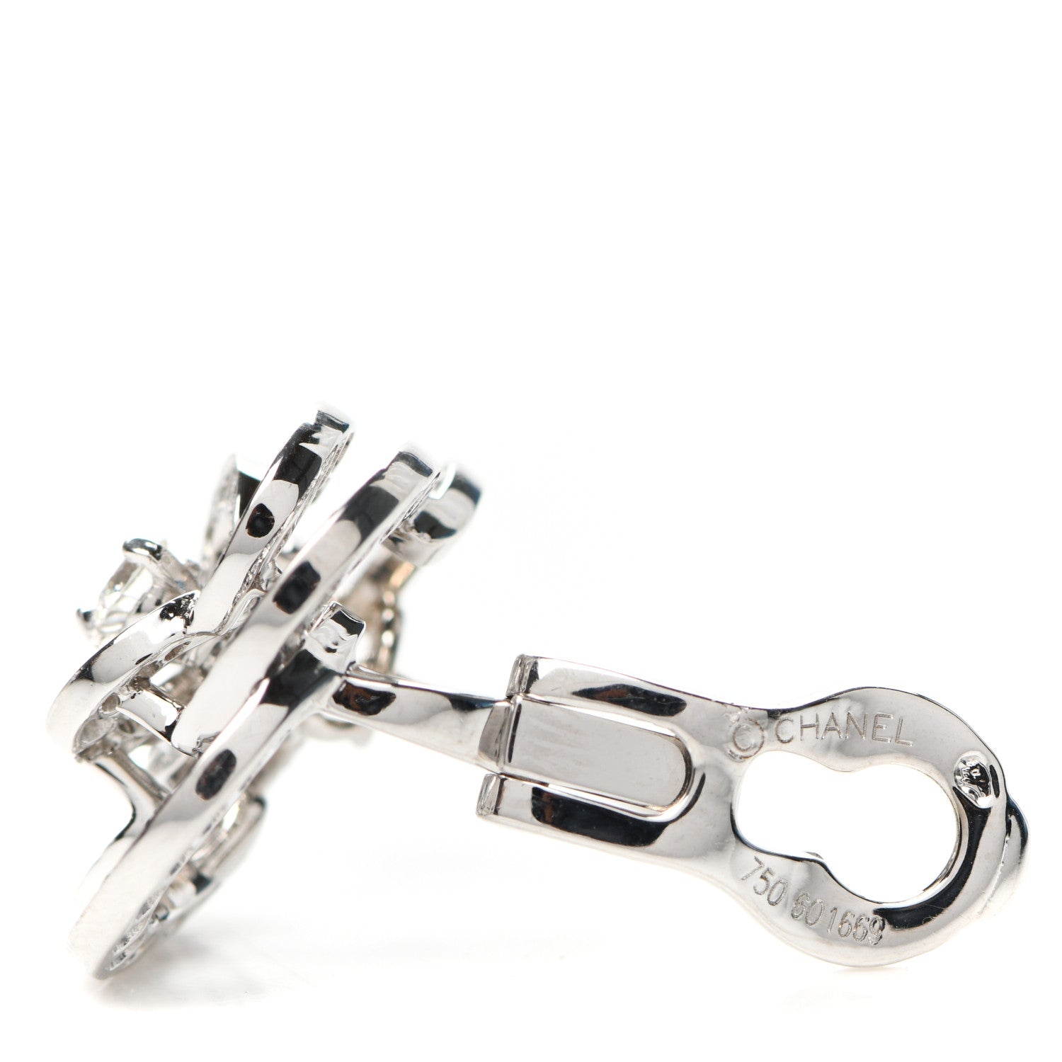 Chanel 18K White Gold Diamond Fil de Camelia Earrings 3 of 3