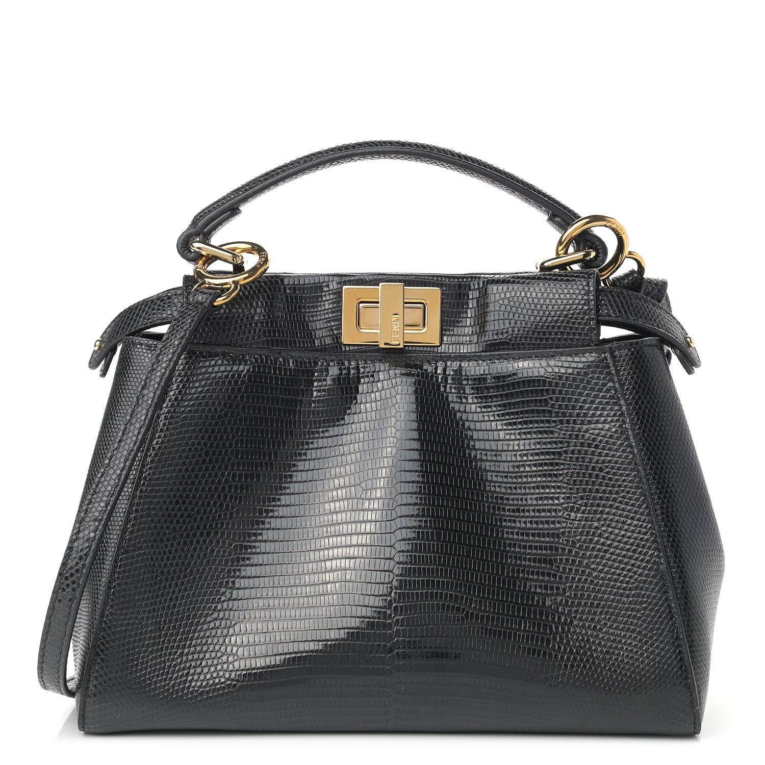 Fendi Lizard XS Peekaboo Iconic Satchel Black 1 of 8