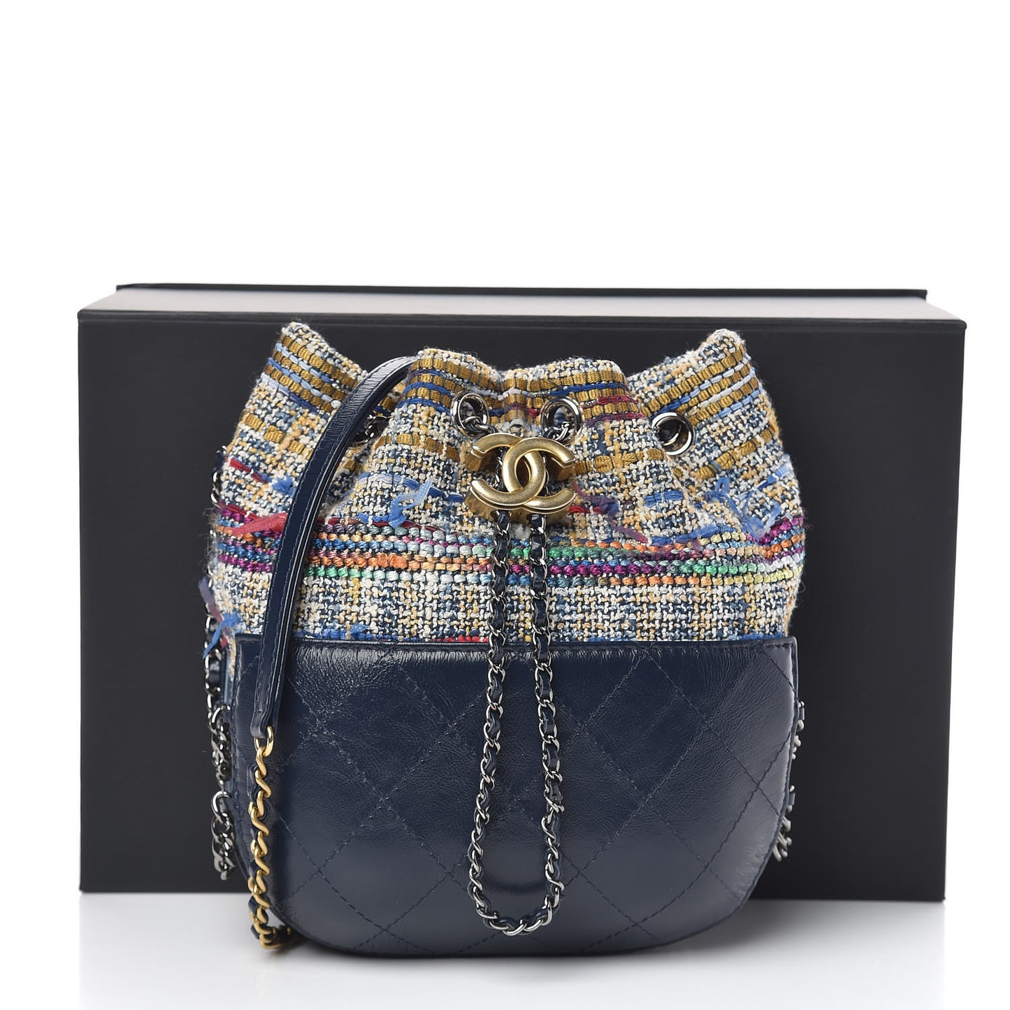 Tweed Calfskin Quilted Small Gabrielle Bucket Blue Multicolor