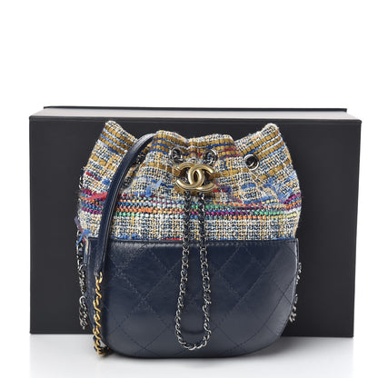 Chanel Tweed Calfskin Quilted Small Gabrielle Bucket Blue Multicolor 11 of 11