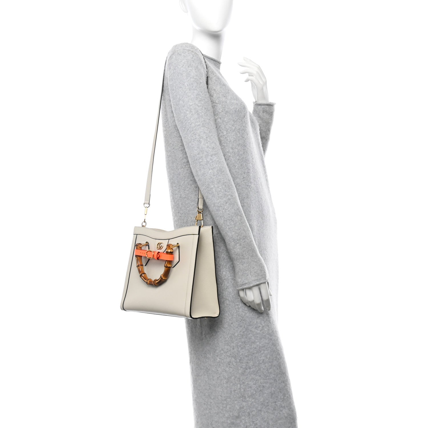 Gucci Wonka Grain Calfskin Medium Diana Tote Bag Mystic White Orange Fluo 2 of 12