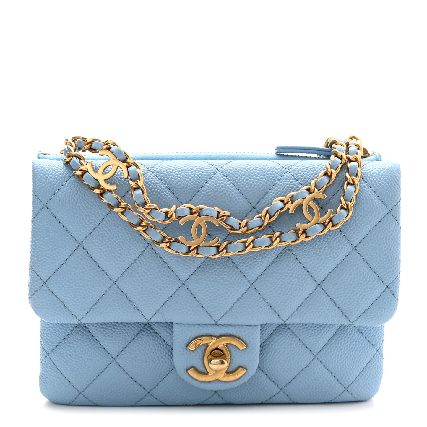 Shiny Caviar Pick Me Up Flap Belt Bag Light Blue