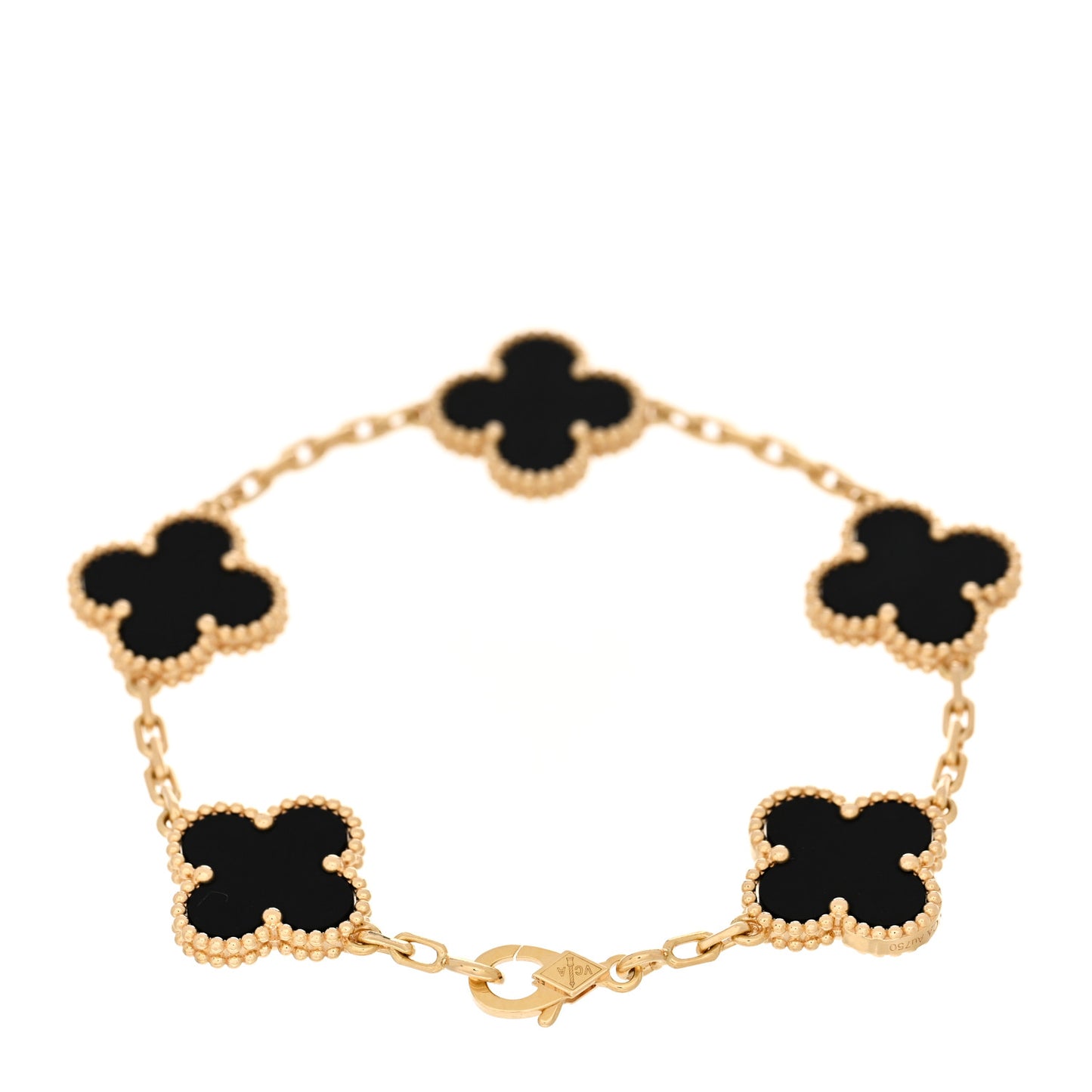 18K Yellow Gold Black Onyx 5 Motifs Vintage Alhambra Bracelet