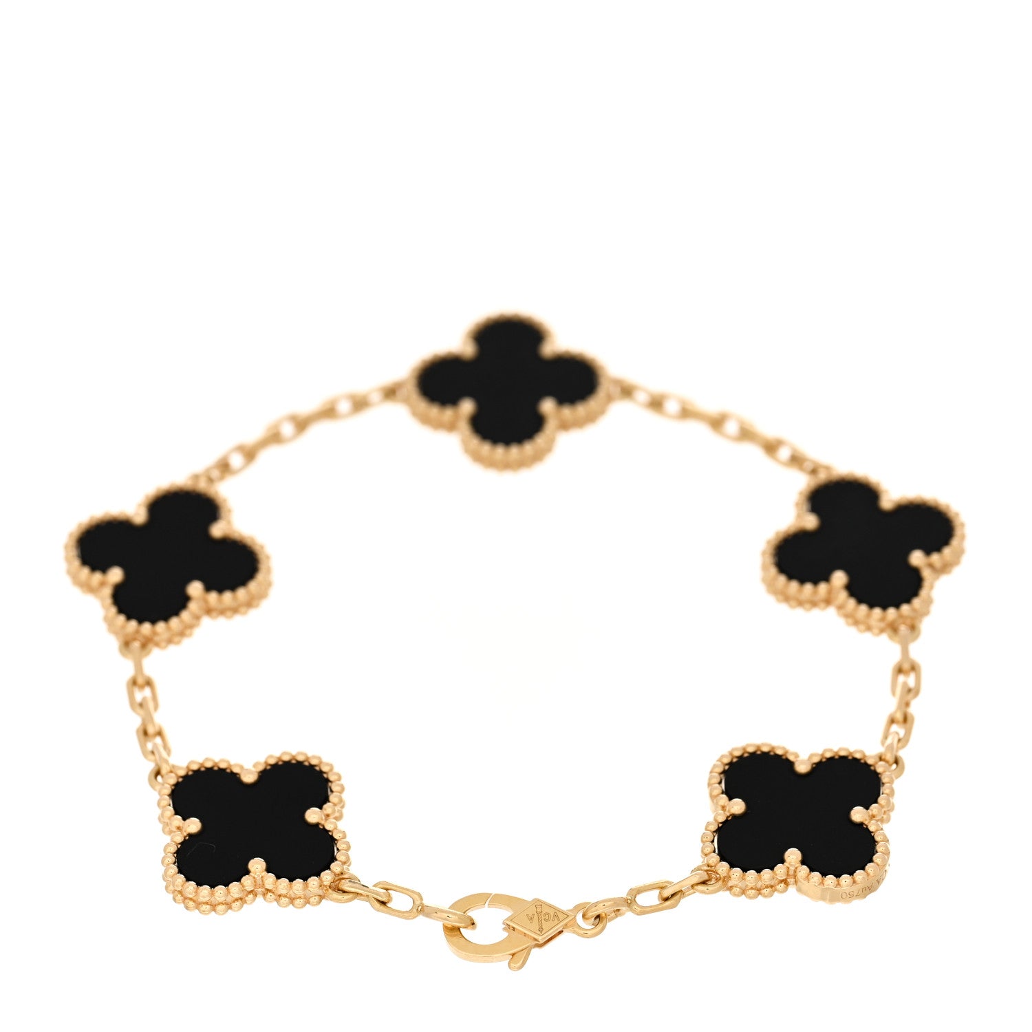 Van Cleef & Arpels 18K Yellow Gold Black Onyx 5 Motifs Vintage Alhambra Bracelet 2 of 3
