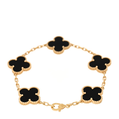 Van Cleef & Arpels 18K Yellow Gold Black Onyx 5 Motifs Vintage Alhambra Bracelet 2 of 3