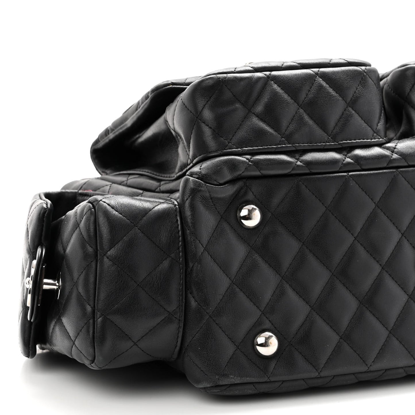 Calfskin Quilted Large Cambon Multipocket Reporter Black