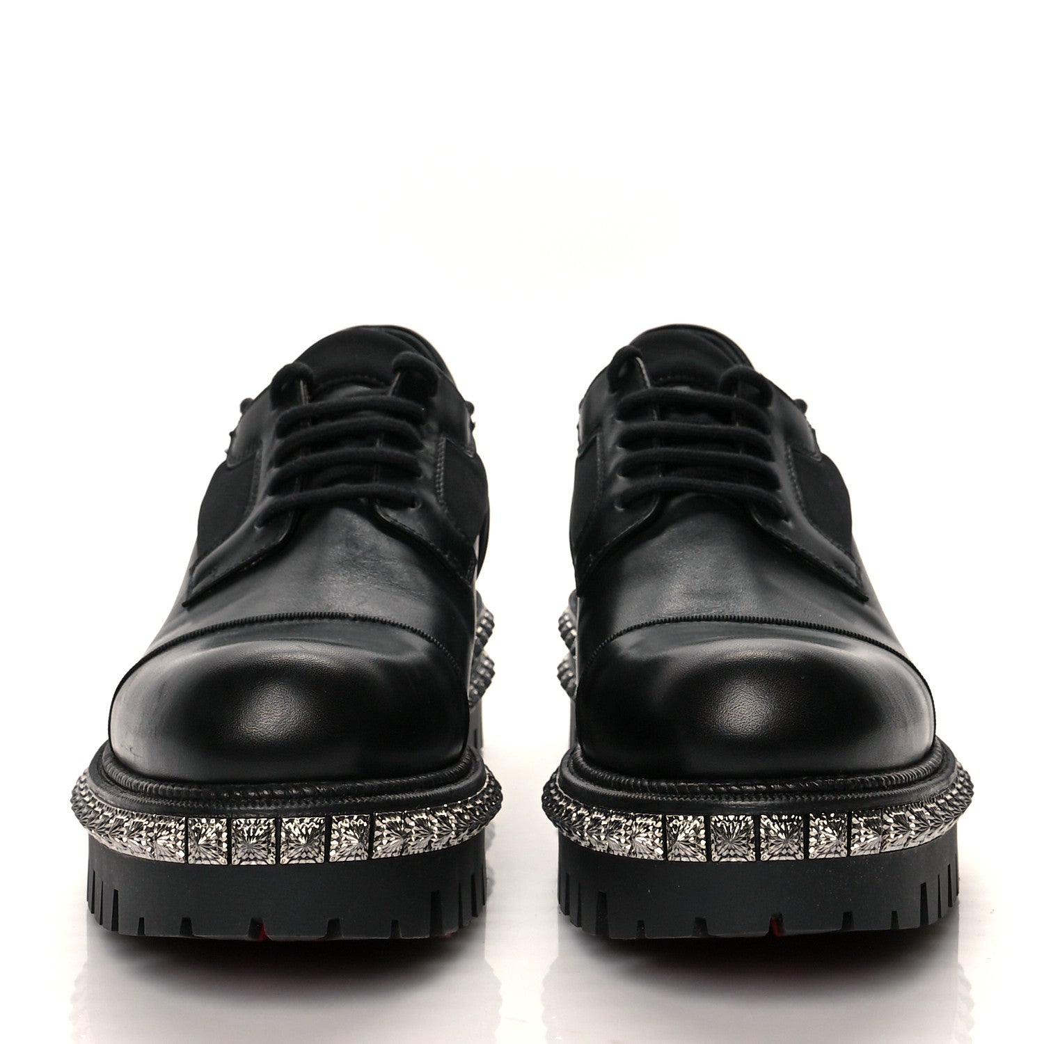 Christian Louboutin Calfskin Neoprene Studded Derby Oxfords 41 Black Gunmetal 2 of 10