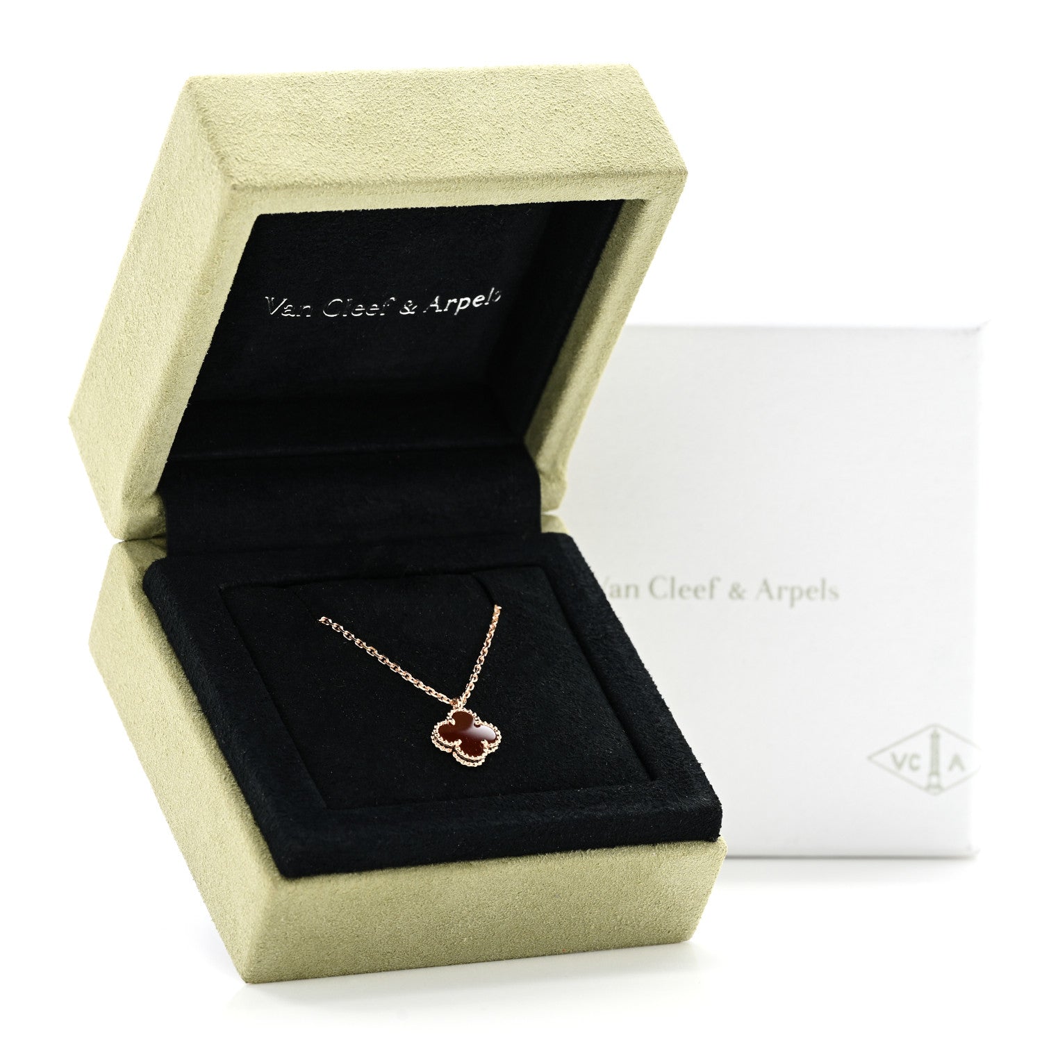Van Cleef & Arpels 18K Rose Gold Carnelian Sweet Alhambra Pendant Necklace 6 of 6