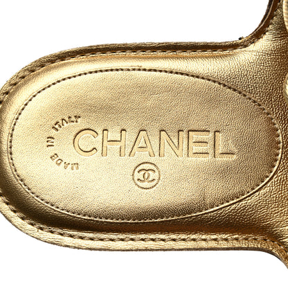 Chanel Metallic Calfskin Camellia Sandals 41 Gold 6 of 7