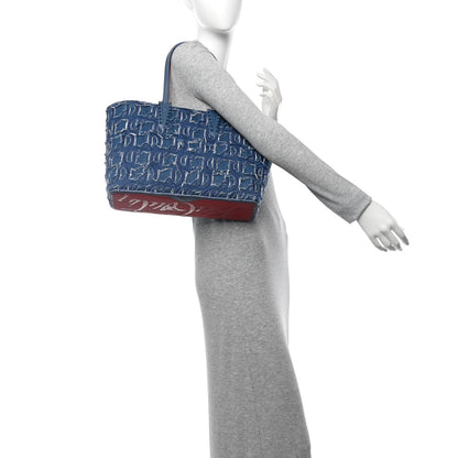 Christian Louboutin Denim Embroidered Spikes East West Cabata Tote Blue 2 of 12