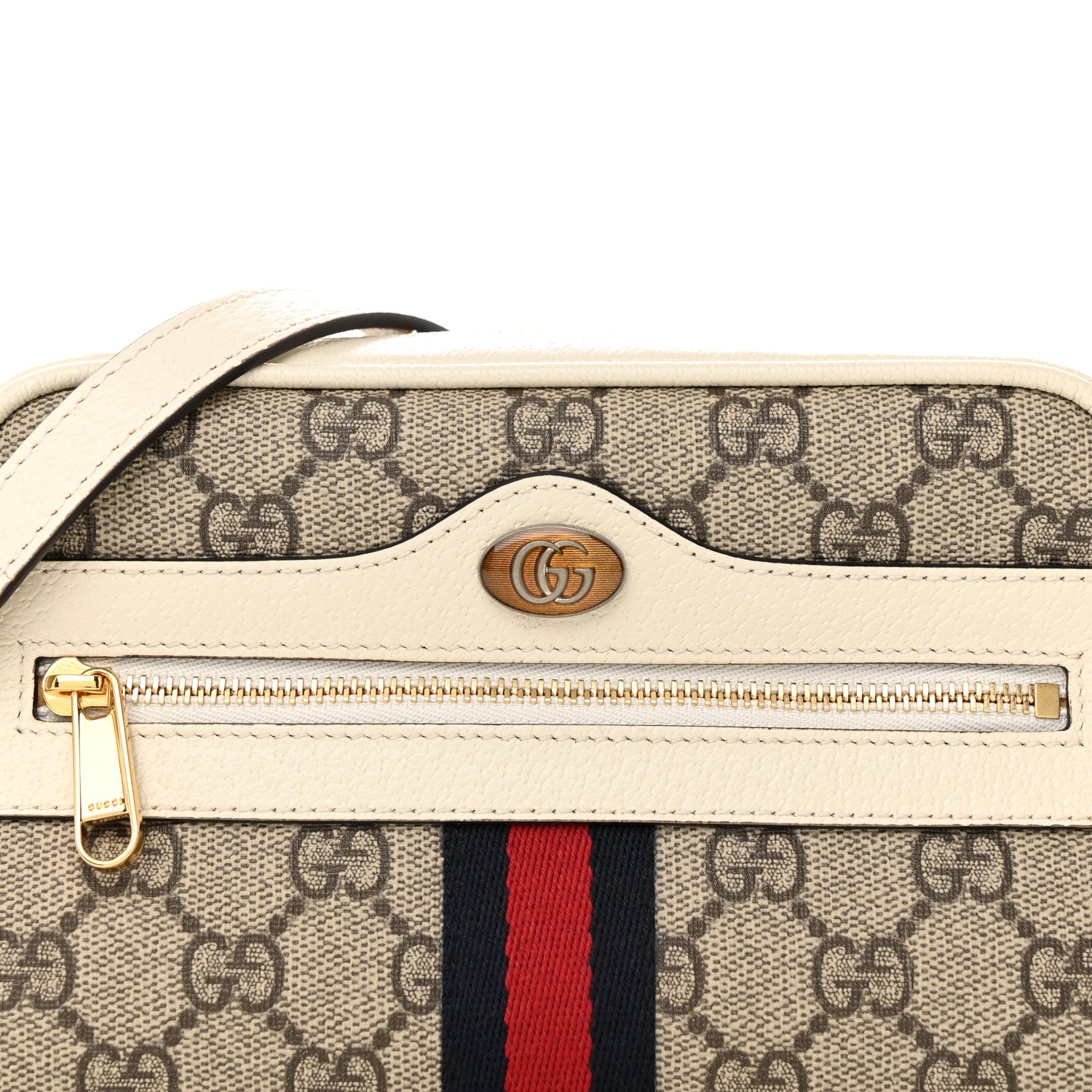Gucci GG Supreme Monogram Textured Calfskin Web Mini Ophidia Shoulder Bag Beige Ebony Mystic White 8 of 12