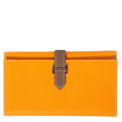 Hermes Epsom Bi Color Tri-Fold Bearn Wallet Jaune D or Etoupe 1 of 7