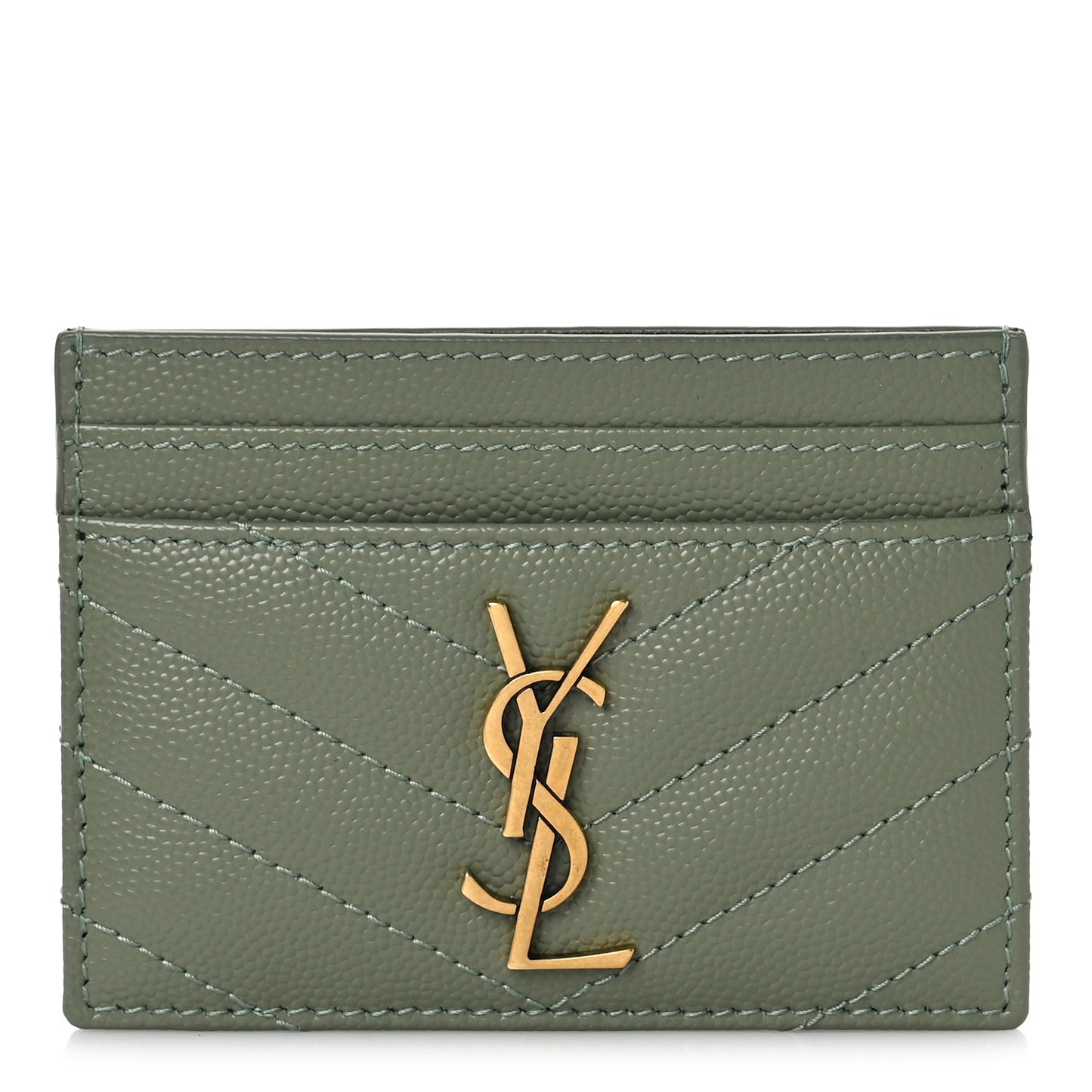 Grain De Poudre Matelasse Chevron Monogram Credit Card Case Light Sage