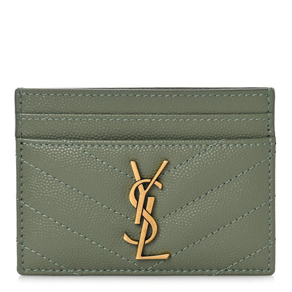 Saint Laurent Grain De Poudre Matelasse Chevron Monogram Credit Card Case Light Sage 1 of 9