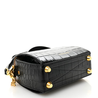 Alexander McQueen Calfskin Crocodile Embossed Box Shoulder Bag 19 Black 4 of 11