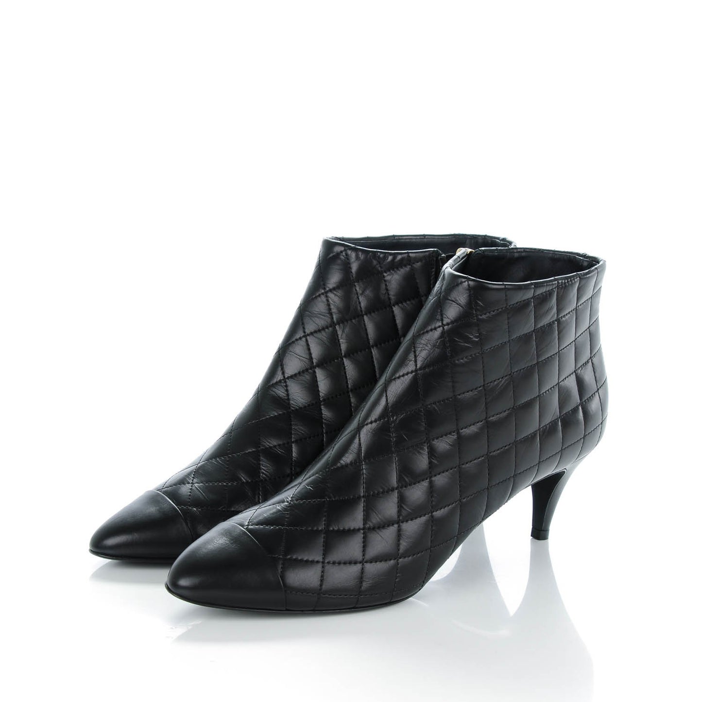 Calfskin Quilted Cap Toe Short Boots 41 Black