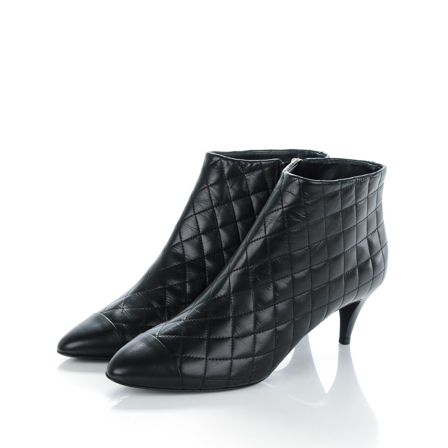 Chanel Calfskin Quilted Cap Toe Short Boots 41 Black 3 of 8