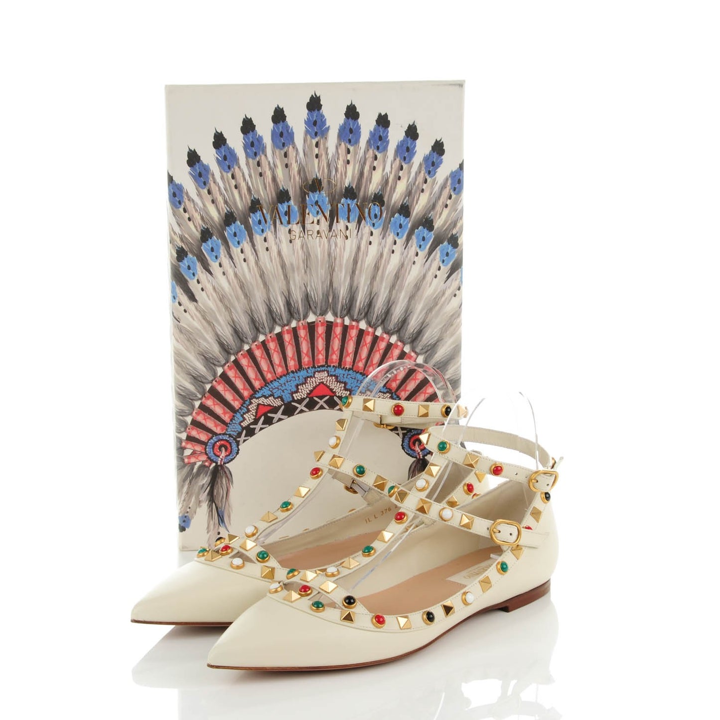 Nappa Rockstud Rolling Cage Ballerina Flats 37.5 Light Ivory